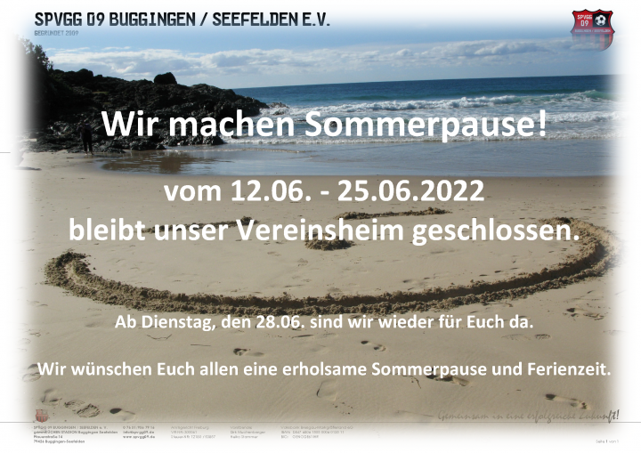 Info_Clubheim geschlossen 2022 (Sommerpause)